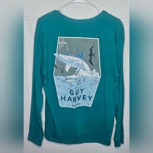 Guy Harvey Teal Medium Long Sleeve Fishing Shark